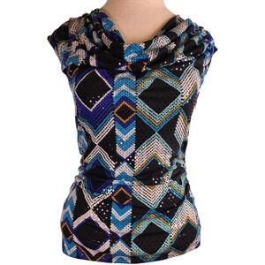 Style & Co Petite Cowl Neck Top PS Diamond Glitz Geometric Stretch NWT